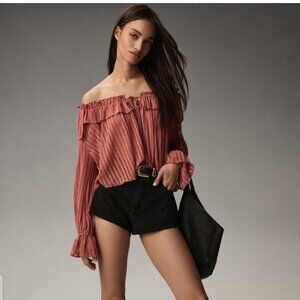 NWOT Anthropologie Long-Sleeve Sheer Striped Crop Blouse S